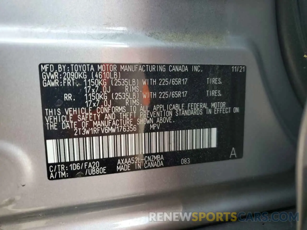12 Фотография поврежденного автомобиля 2T3W1RFV6MW176356 TOYOTA RAV4 2021