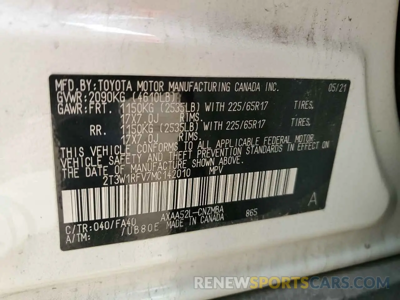 12 Фотография поврежденного автомобиля 2T3W1RFV7MC142010 TOYOTA RAV4 2021