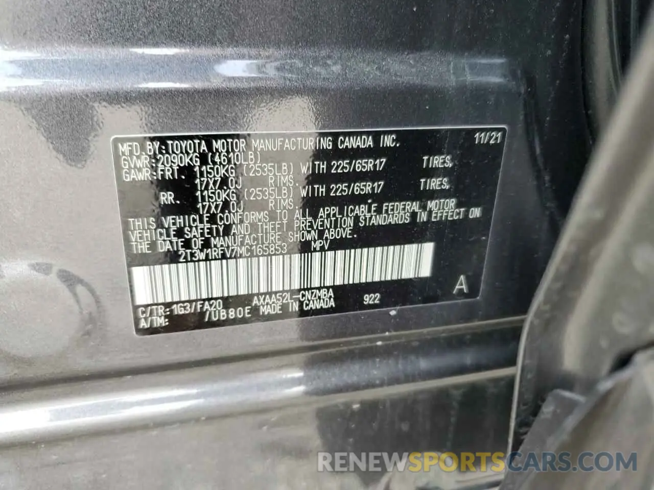 14 Photograph of a damaged car 2T3W1RFV7MC165853 TOYOTA RAV4 2021
