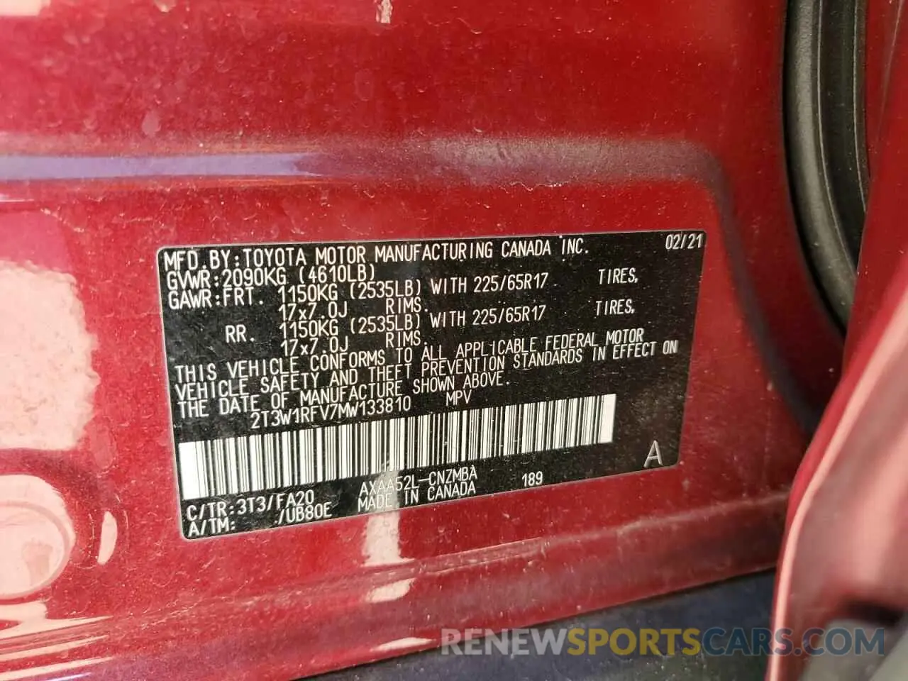 13 Фотография поврежденного автомобиля 2T3W1RFV7MW133810 TOYOTA RAV4 2021