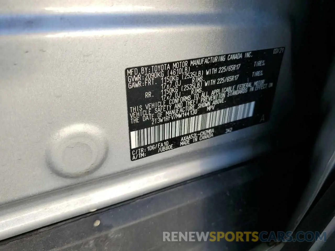 13 Фотография поврежденного автомобиля 2T3W1RFV7MW144130 TOYOTA RAV4 2021