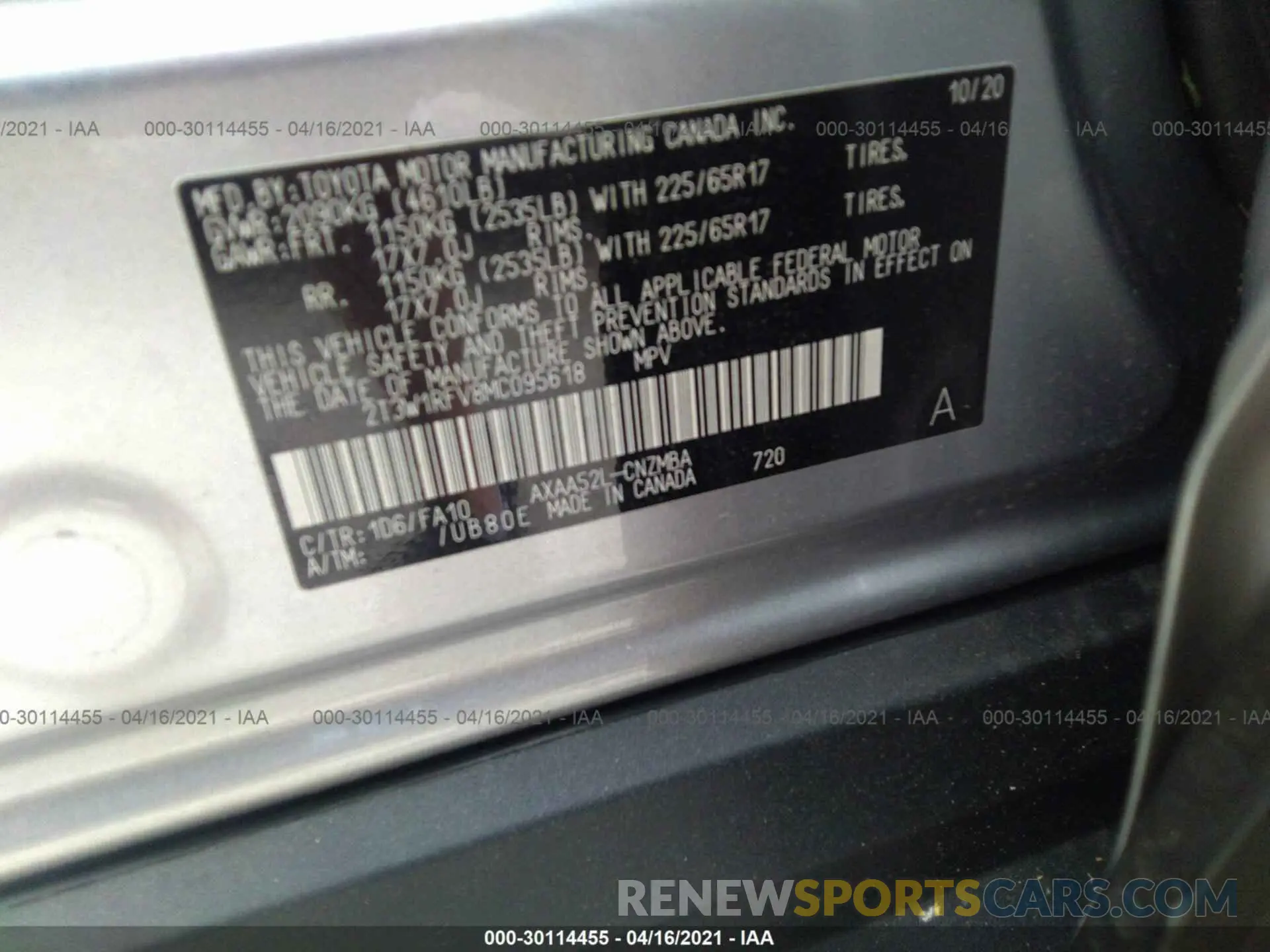 9 Photograph of a damaged car 2T3W1RFV8MC095618 TOYOTA RAV4 2021