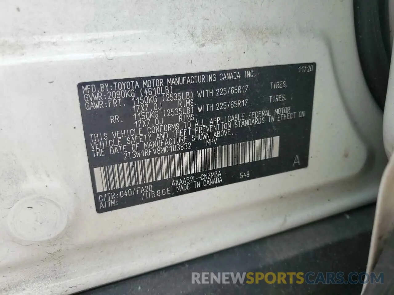 12 Photograph of a damaged car 2T3W1RFV8MC103832 TOYOTA RAV4 2021
