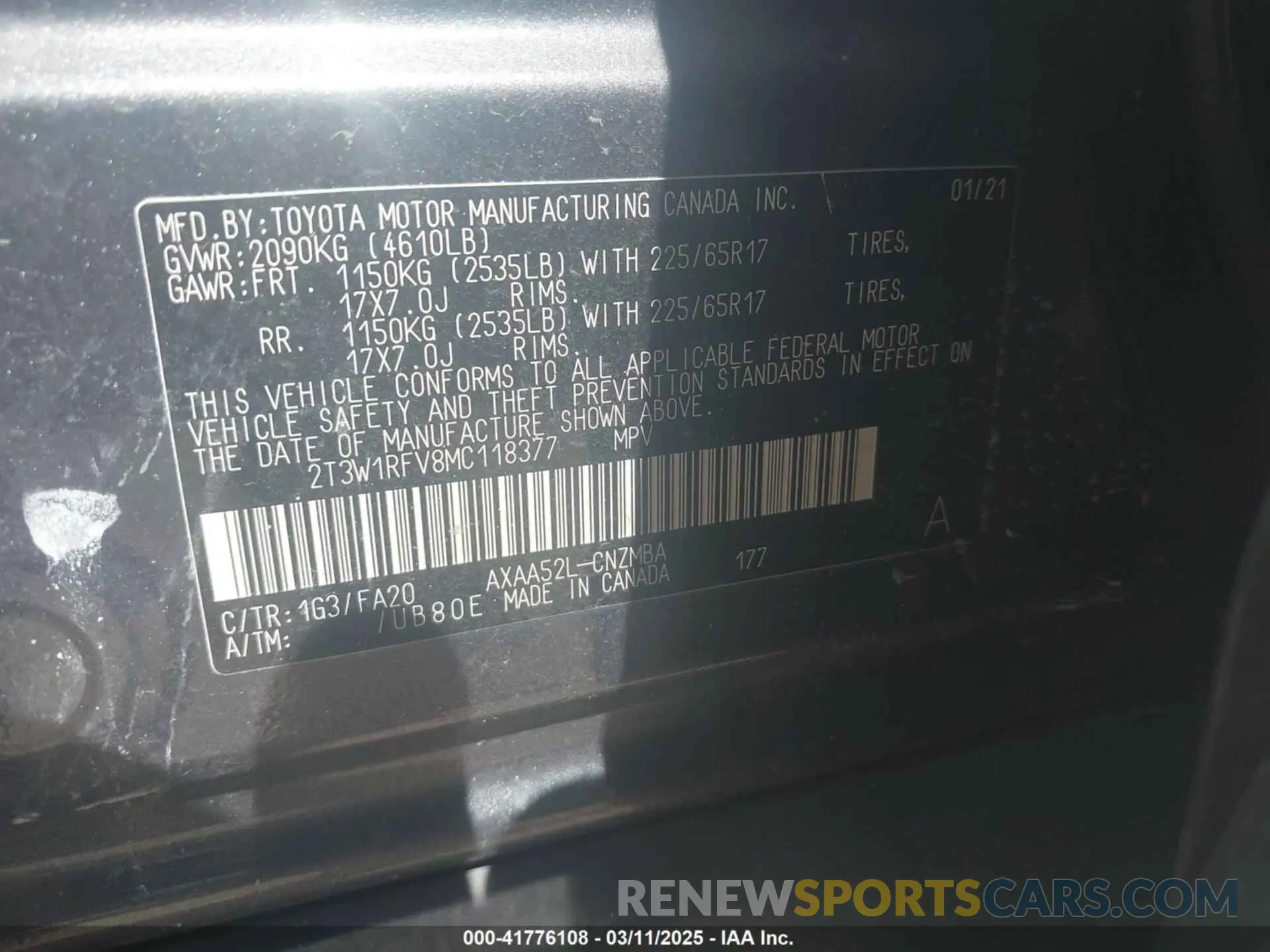 9 Фотография поврежденного автомобиля 2T3W1RFV8MC118377 TOYOTA RAV4 2021