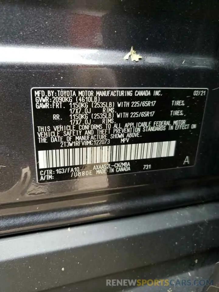 10 Фотография поврежденного автомобиля 2T3W1RFV8MC122073 TOYOTA RAV4 2021