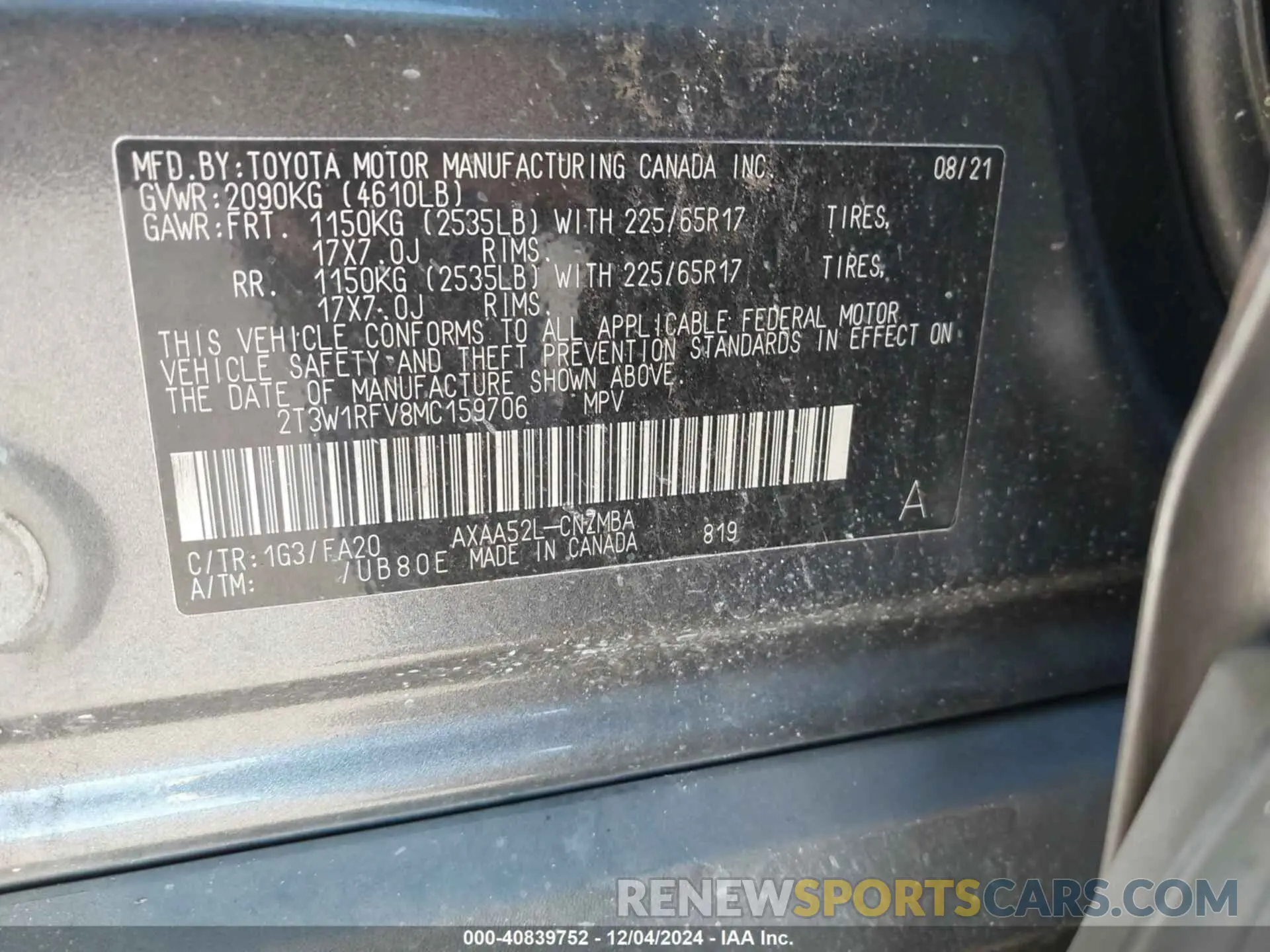 9 Фотография поврежденного автомобиля 2T3W1RFV8MC159706 TOYOTA RAV4 2021