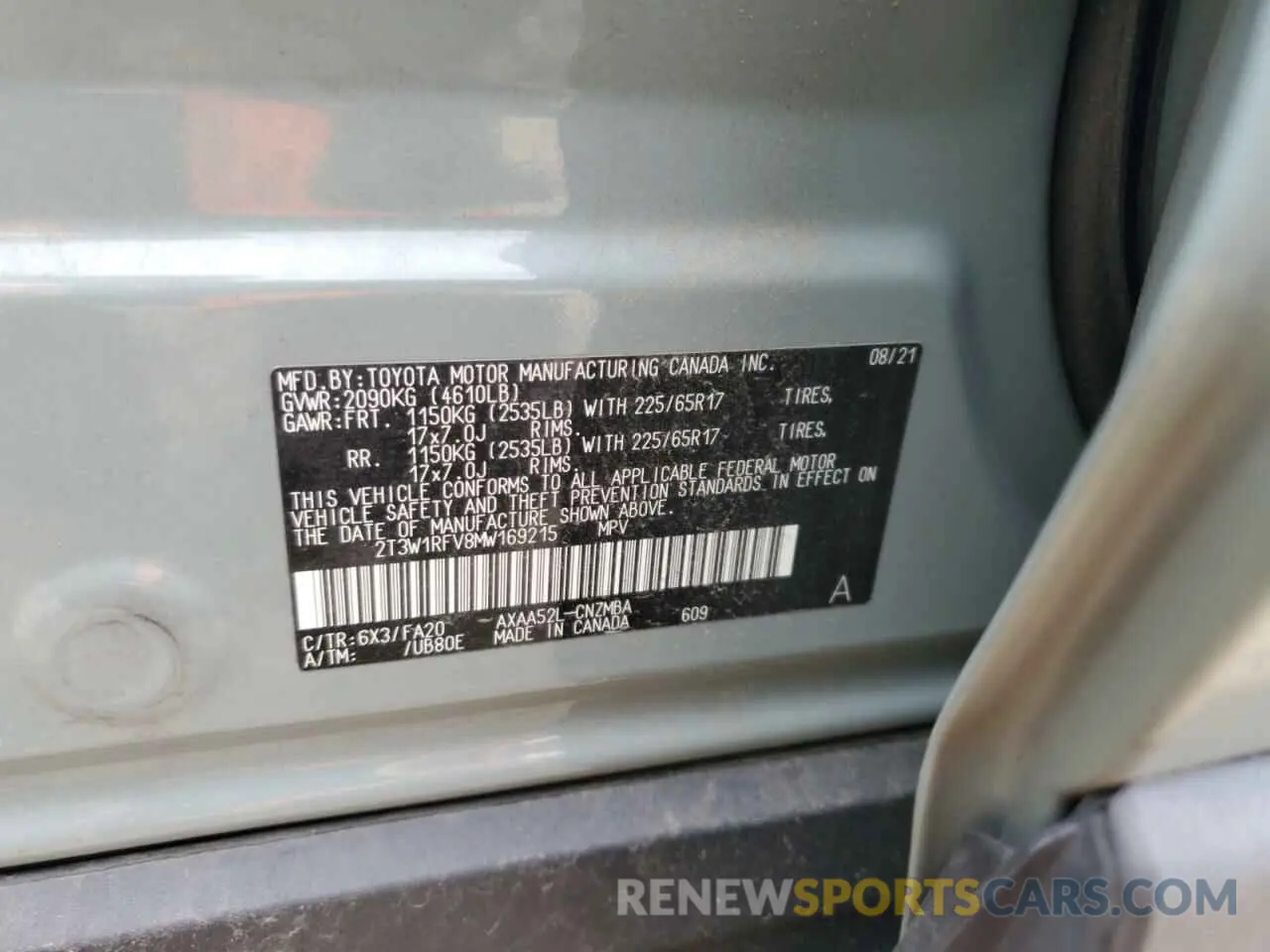 13 Photograph of a damaged car 2T3W1RFV8MW169215 TOYOTA RAV4 2021