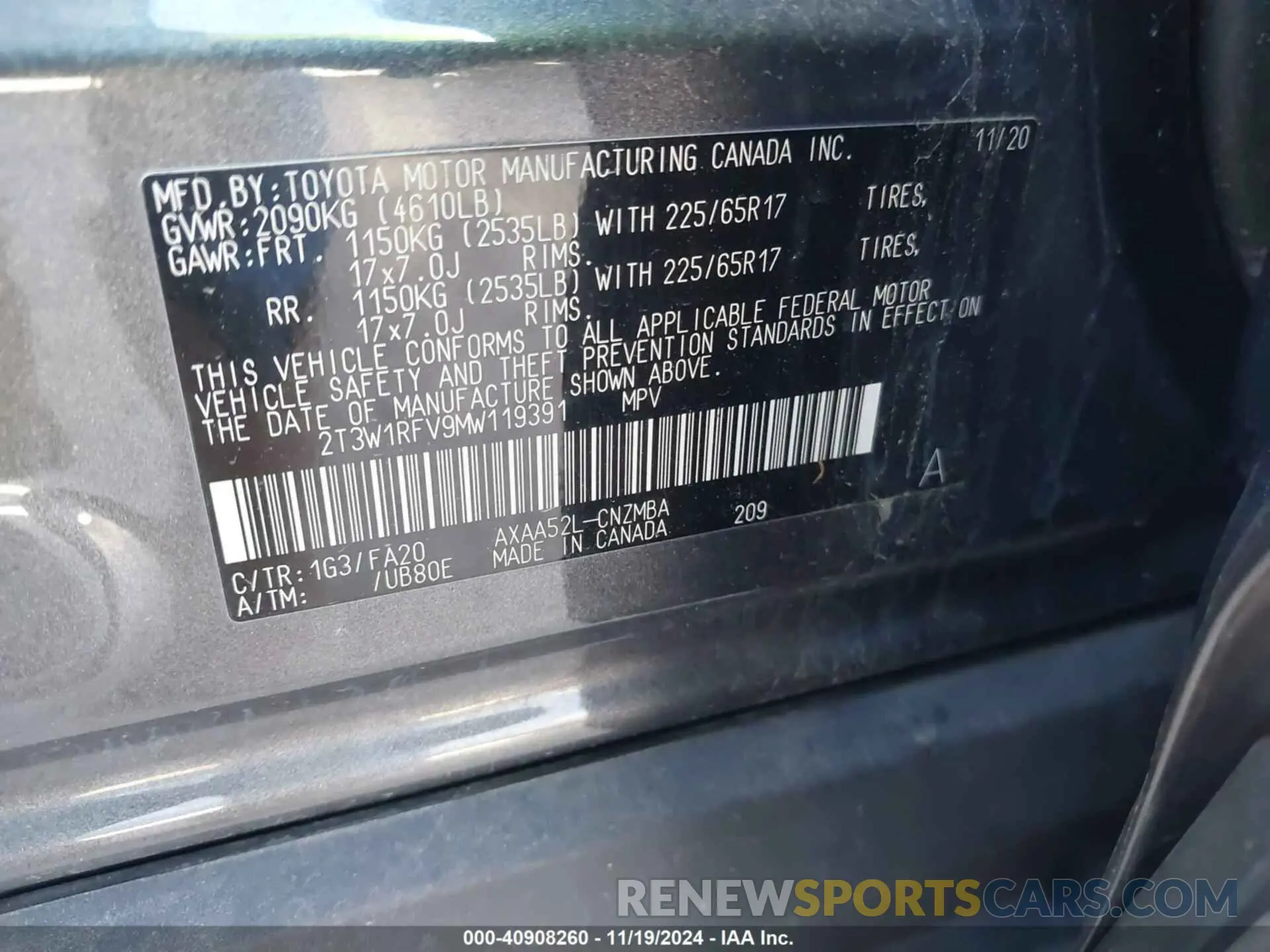 9 Photograph of a damaged car 2T3W1RFV9MW119391 TOYOTA RAV4 2021