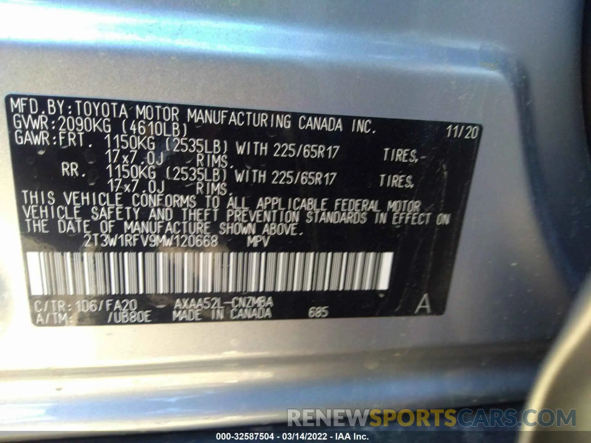 9 Фотография поврежденного автомобиля 2T3W1RFV9MW120668 TOYOTA RAV4 2021
