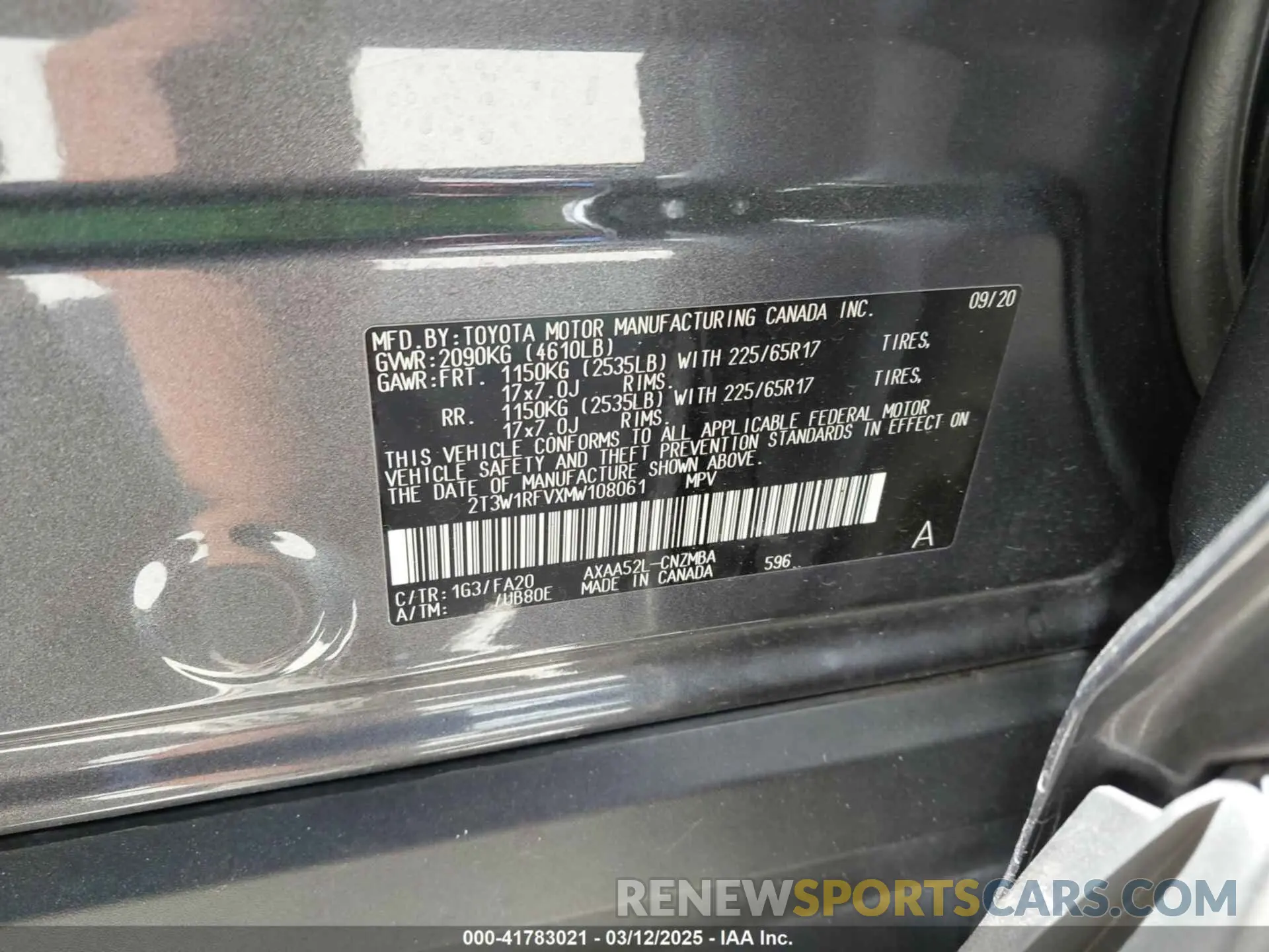 9 Фотография поврежденного автомобиля 2T3W1RFVXMW108061 TOYOTA RAV4 2021