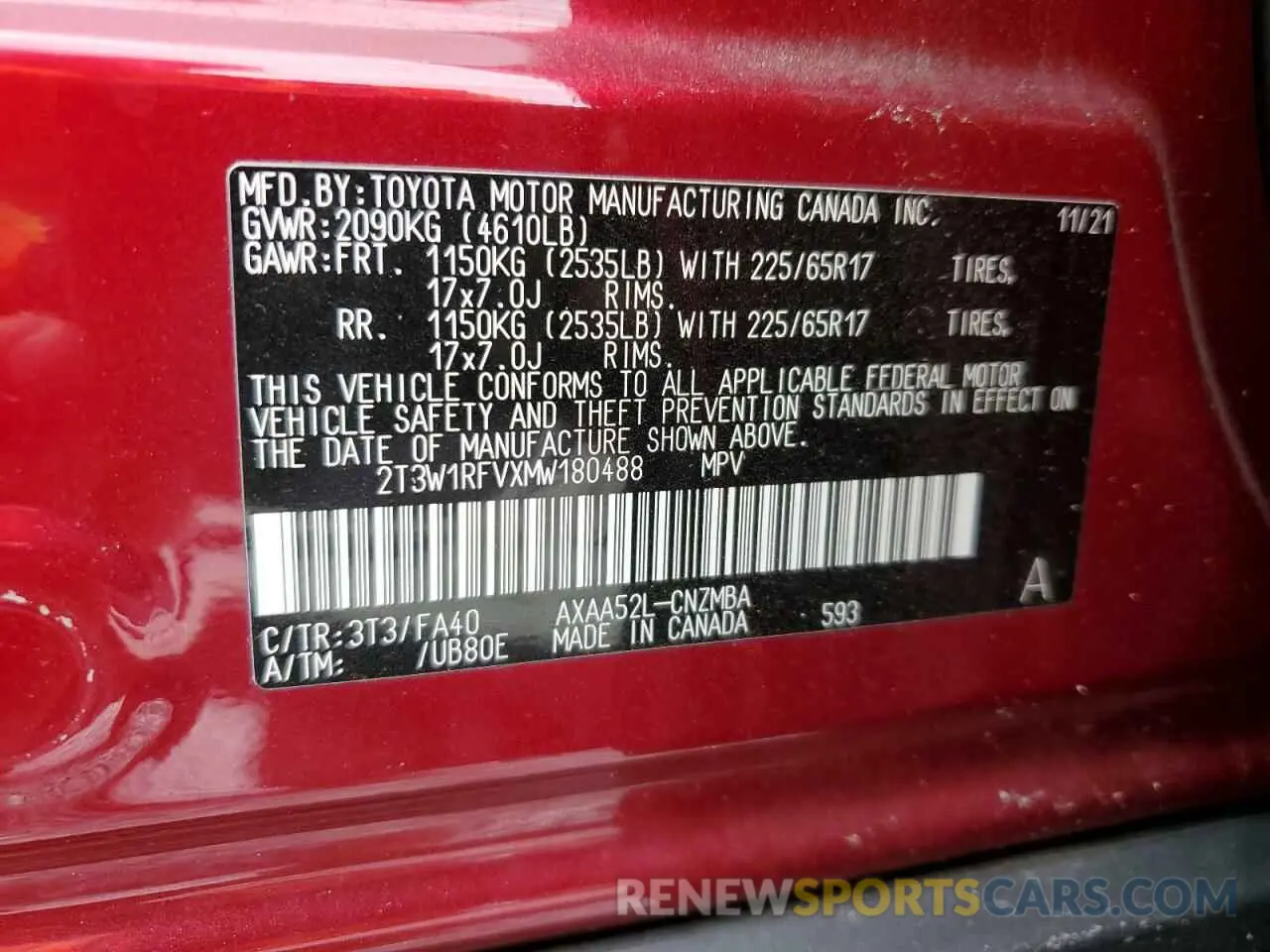 13 Фотография поврежденного автомобиля 2T3W1RFVXMW180488 TOYOTA RAV4 2021