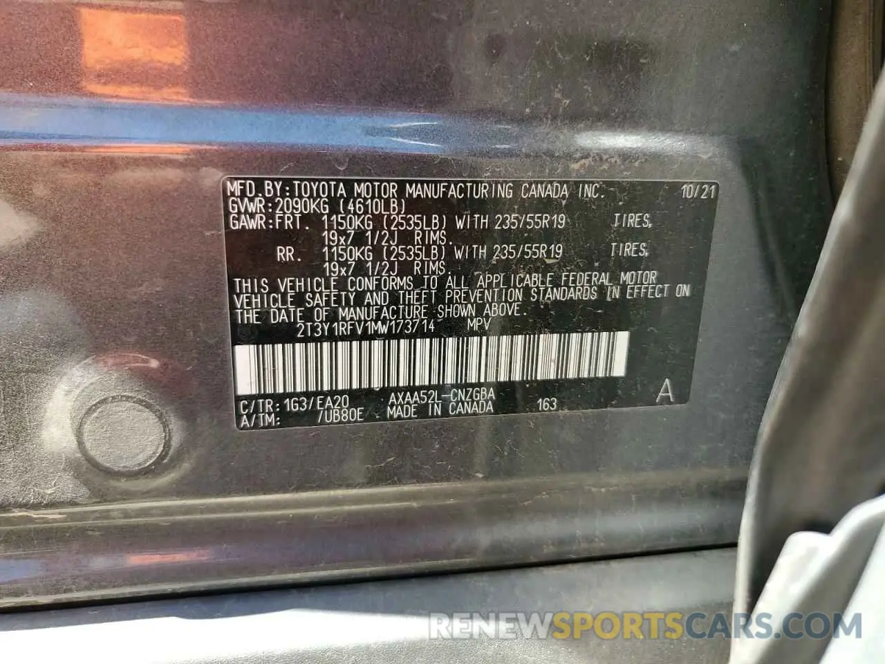 13 Photograph of a damaged car 2T3Y1RFV1MW173714 TOYOTA RAV4 2021
