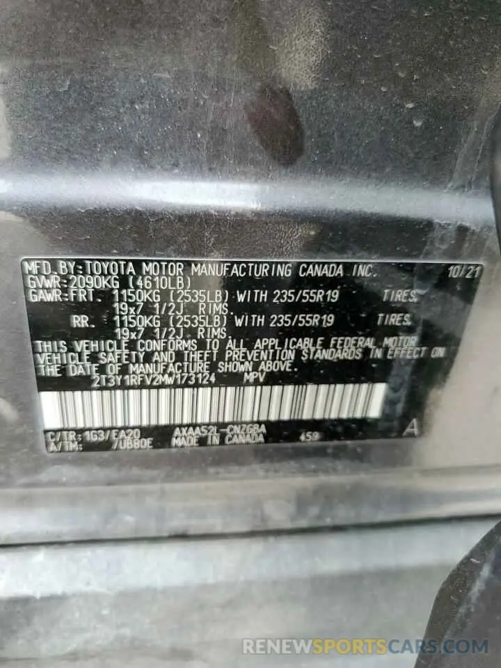 13 Фотография поврежденного автомобиля 2T3Y1RFV2MW173124 TOYOTA RAV4 2021