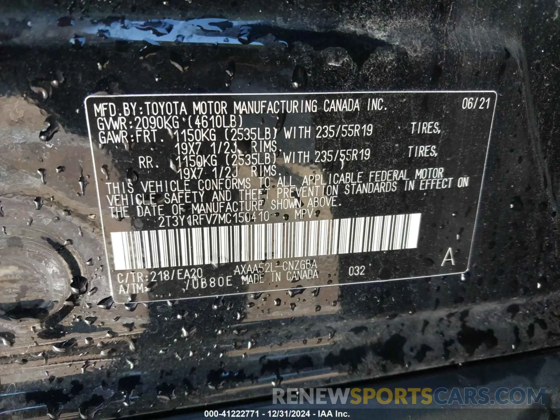 9 Фотография поврежденного автомобиля 2T3Y1RFV7MC150410 TOYOTA RAV4 2021