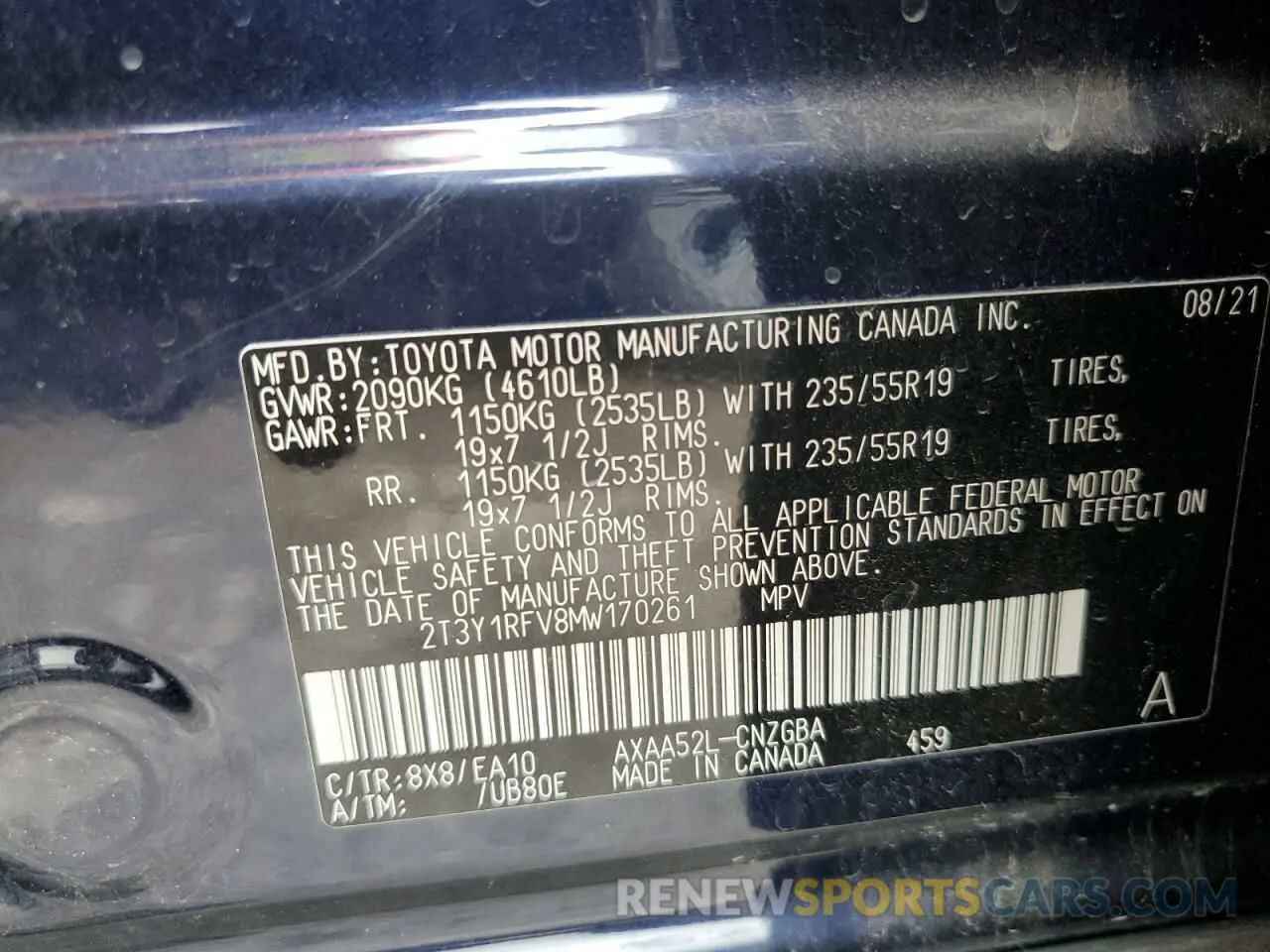 14 Фотография поврежденного автомобиля 2T3Y1RFV8MW170261 TOYOTA RAV4 2021