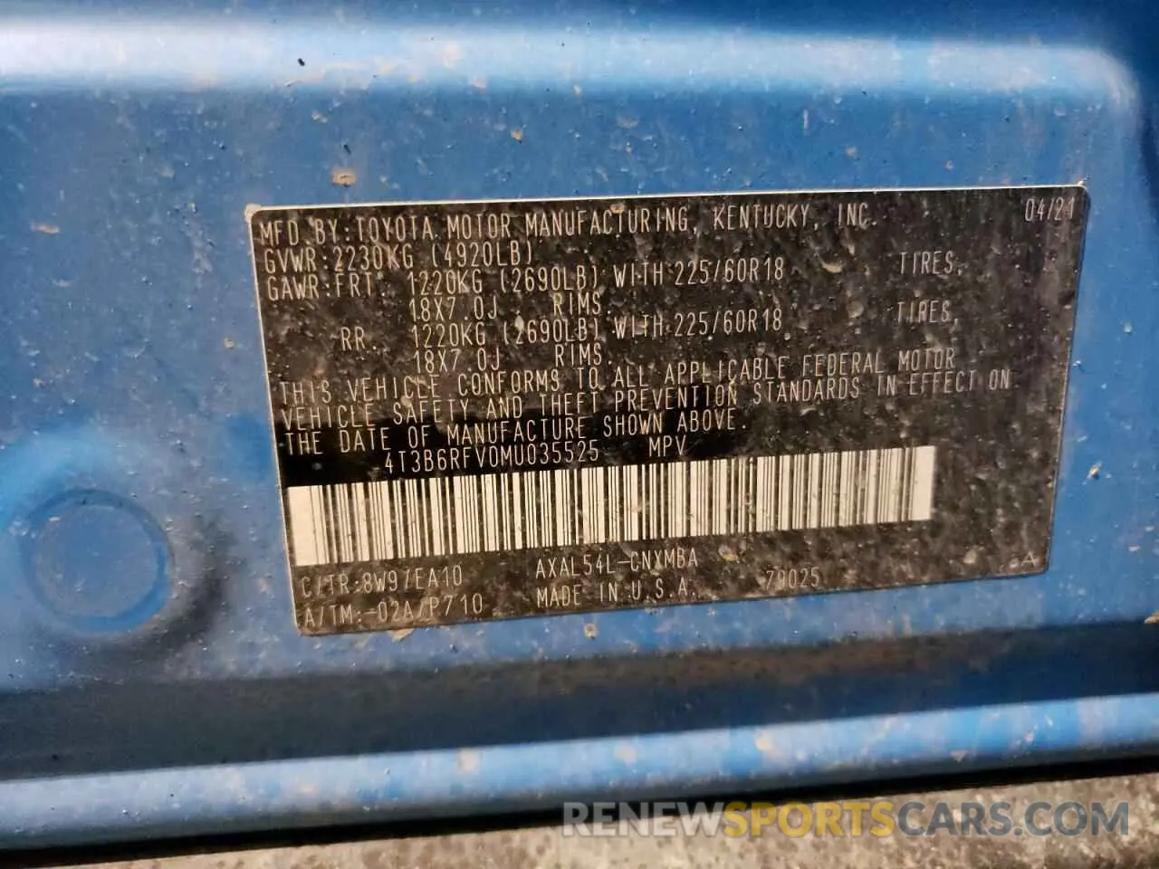 13 Photograph of a damaged car 4T3B6RFV0MU035525 TOYOTA RAV4 2021