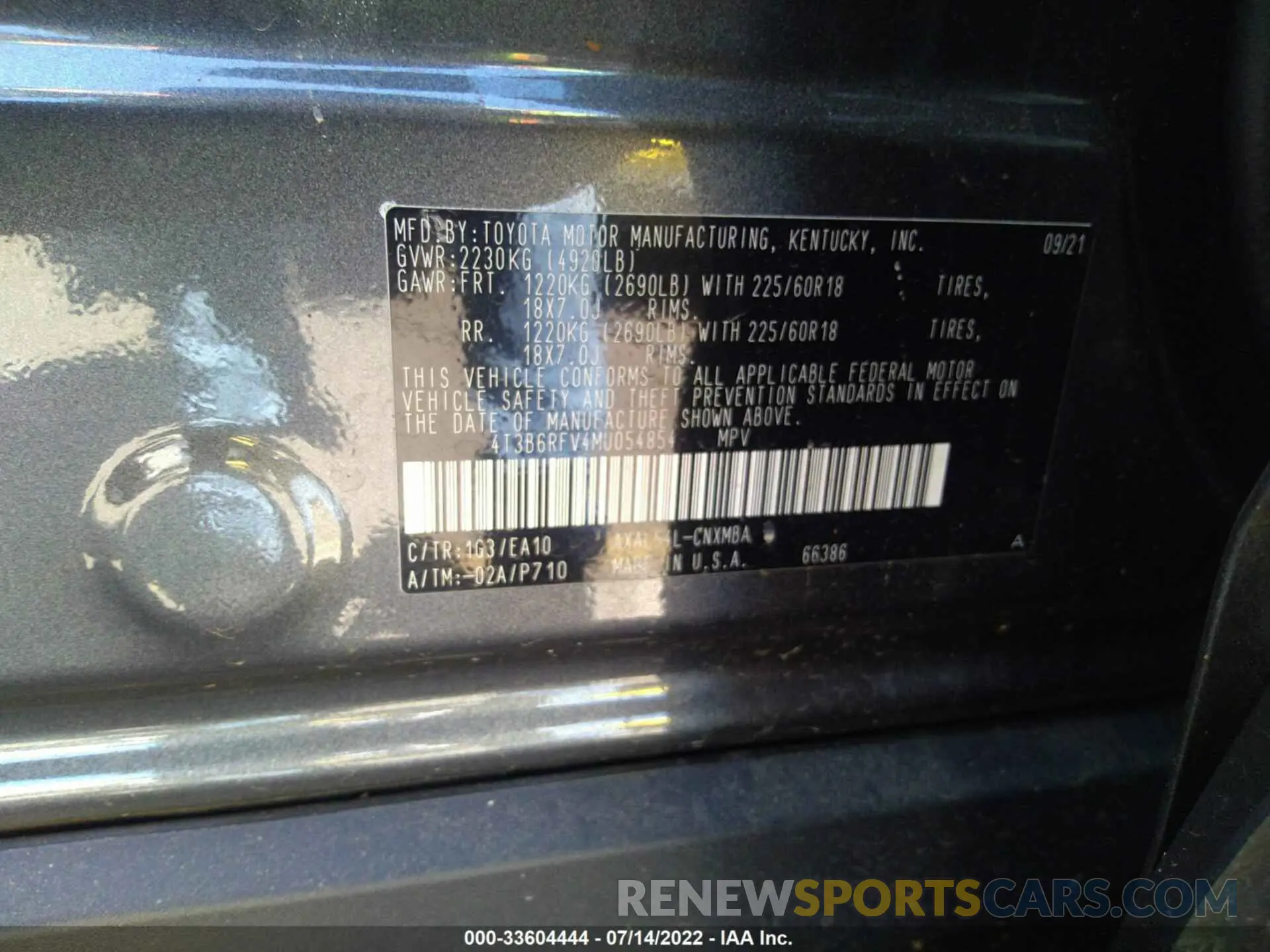 9 Photograph of a damaged car 4T3B6RFV4MU054854 TOYOTA RAV4 2021