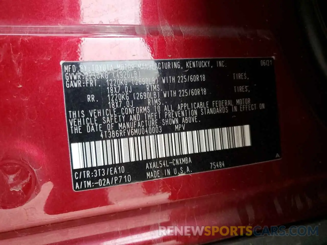 13 Фотография поврежденного автомобиля 4T3B6RFV6MU040003 TOYOTA RAV4 2021