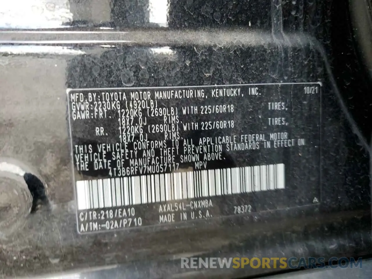 13 Фотография поврежденного автомобиля 4T3B6RFV7MU057117 TOYOTA RAV4 2021