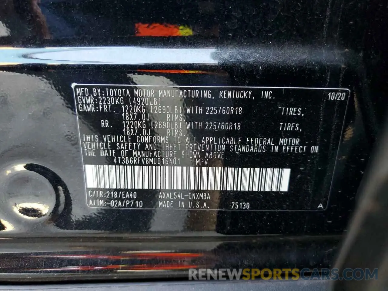 10 Photograph of a damaged car 4T3B6RFV8MU016401 TOYOTA RAV4 2021