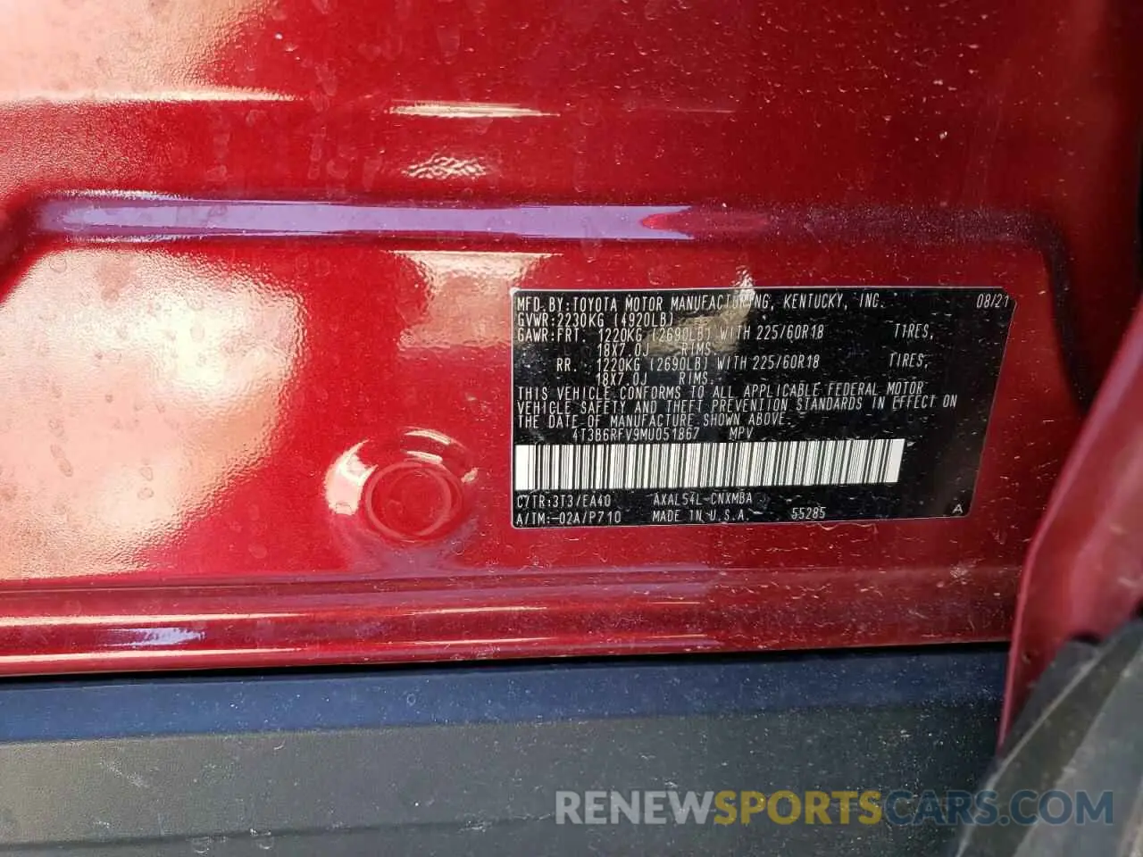 13 Фотография поврежденного автомобиля 4T3B6RFV9MU051867 TOYOTA RAV4 2021