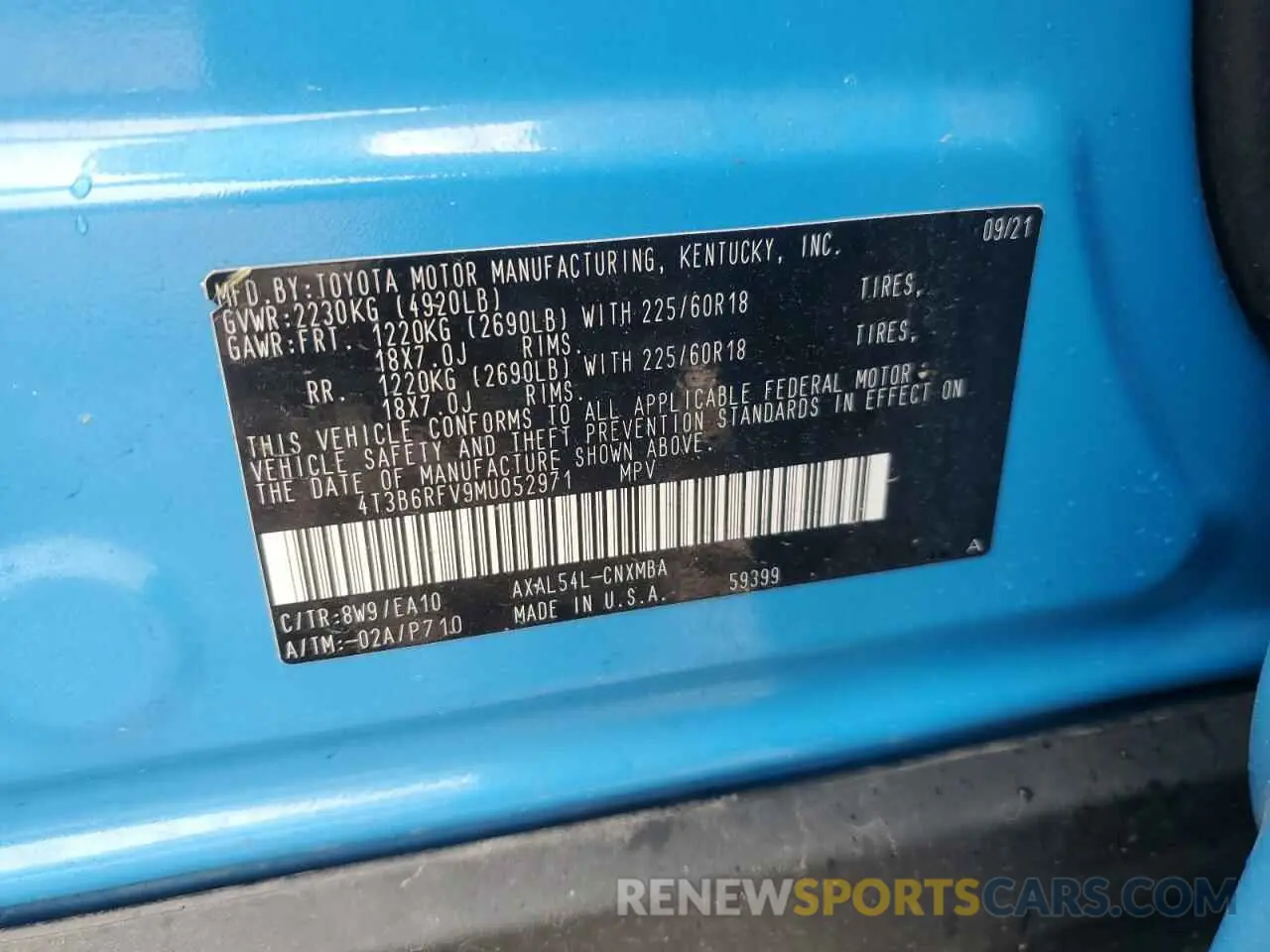 13 Фотография поврежденного автомобиля 4T3B6RFV9MU052971 TOYOTA RAV4 2021