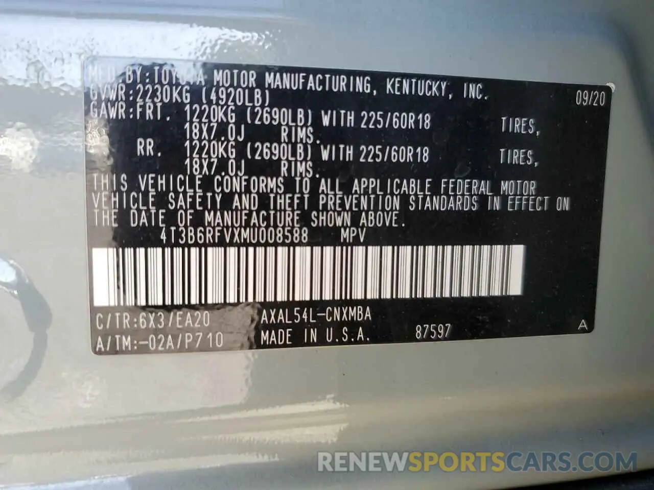 13 Фотография поврежденного автомобиля 4T3B6RFVXMU008588 TOYOTA RAV4 2021