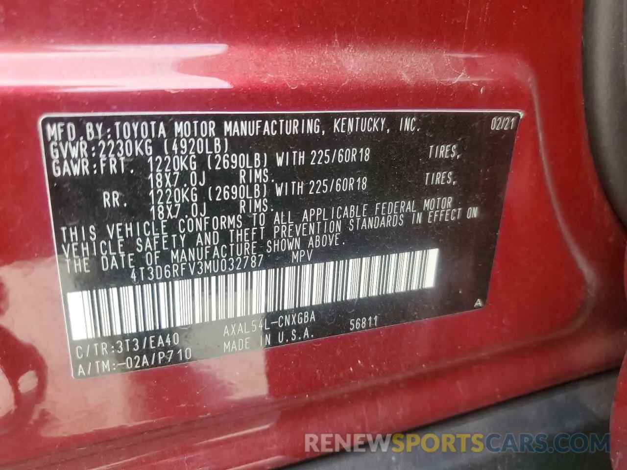 13 Фотография поврежденного автомобиля 4T3D6RFV3MU032787 TOYOTA RAV4 2021