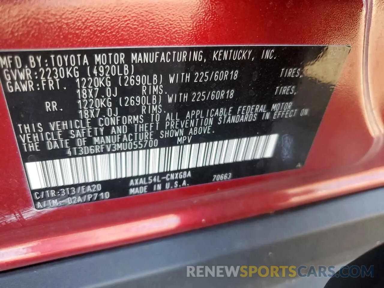 12 Photograph of a damaged car 4T3D6RFV3MU055700 TOYOTA RAV4 2021