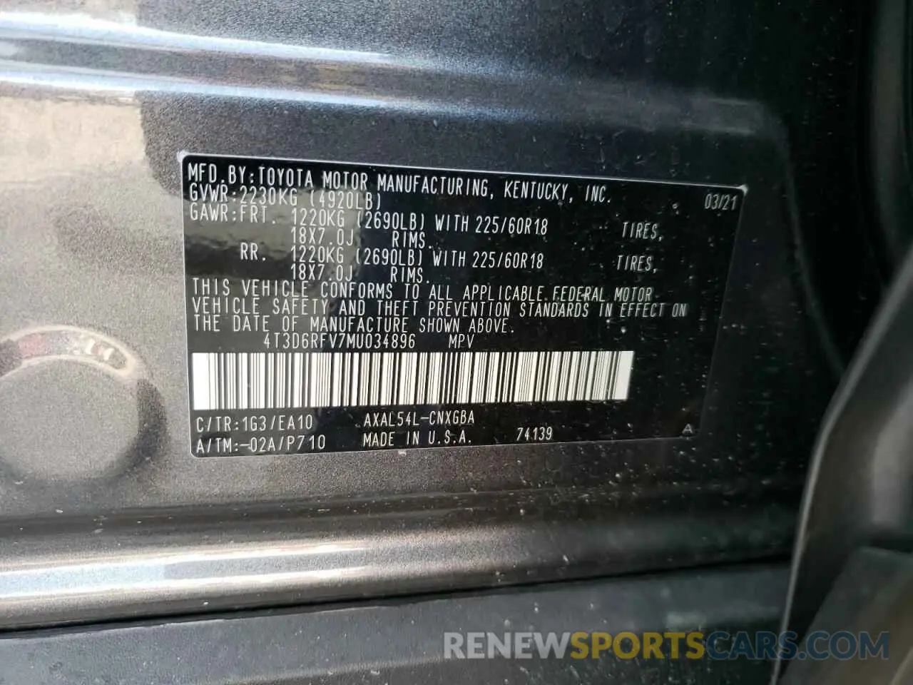 10 Photograph of a damaged car 4T3D6RFV7MU034896 TOYOTA RAV4 2021