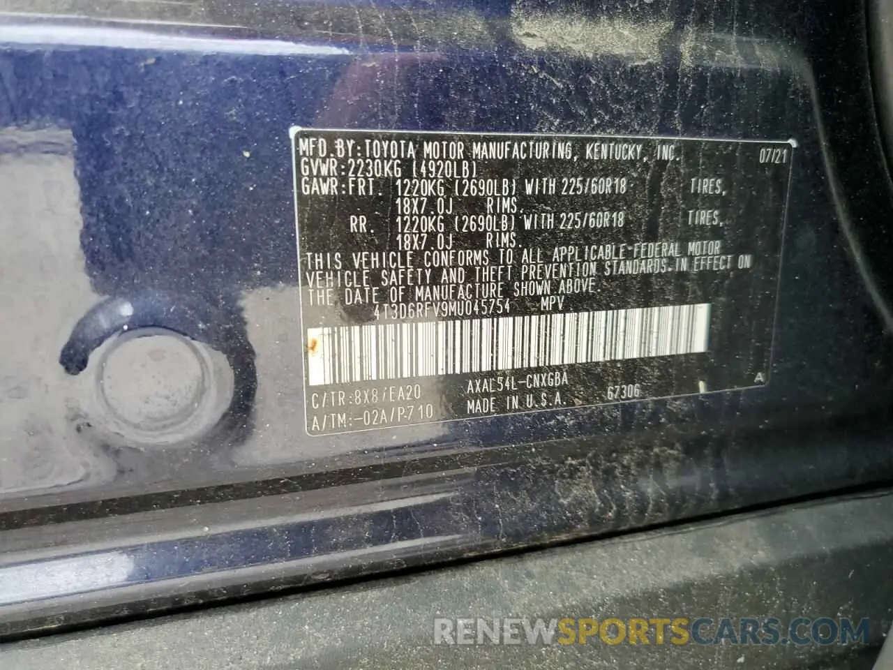 13 Фотография поврежденного автомобиля 4T3D6RFV9MU045754 TOYOTA RAV4 2021