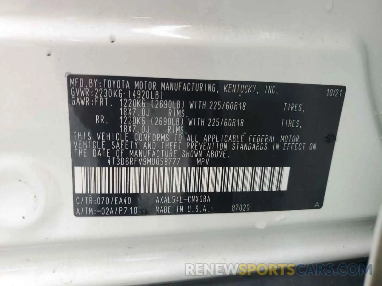 13 Photograph of a damaged car 4T3D6RFV9MU058777 TOYOTA RAV4 2021
