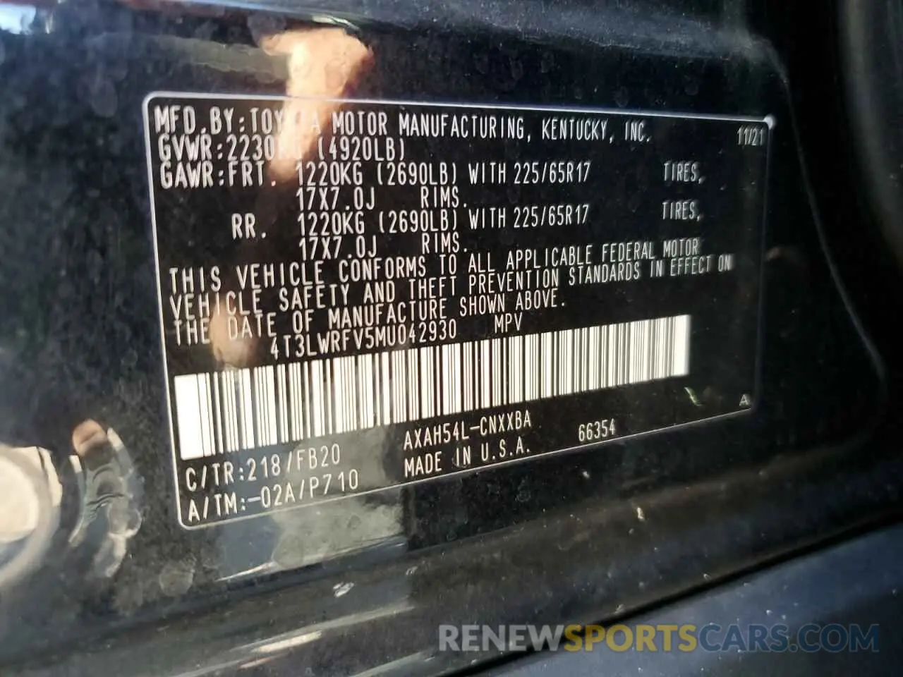 13 Photograph of a damaged car 4T3LWRFV5MU042930 TOYOTA RAV4 2021