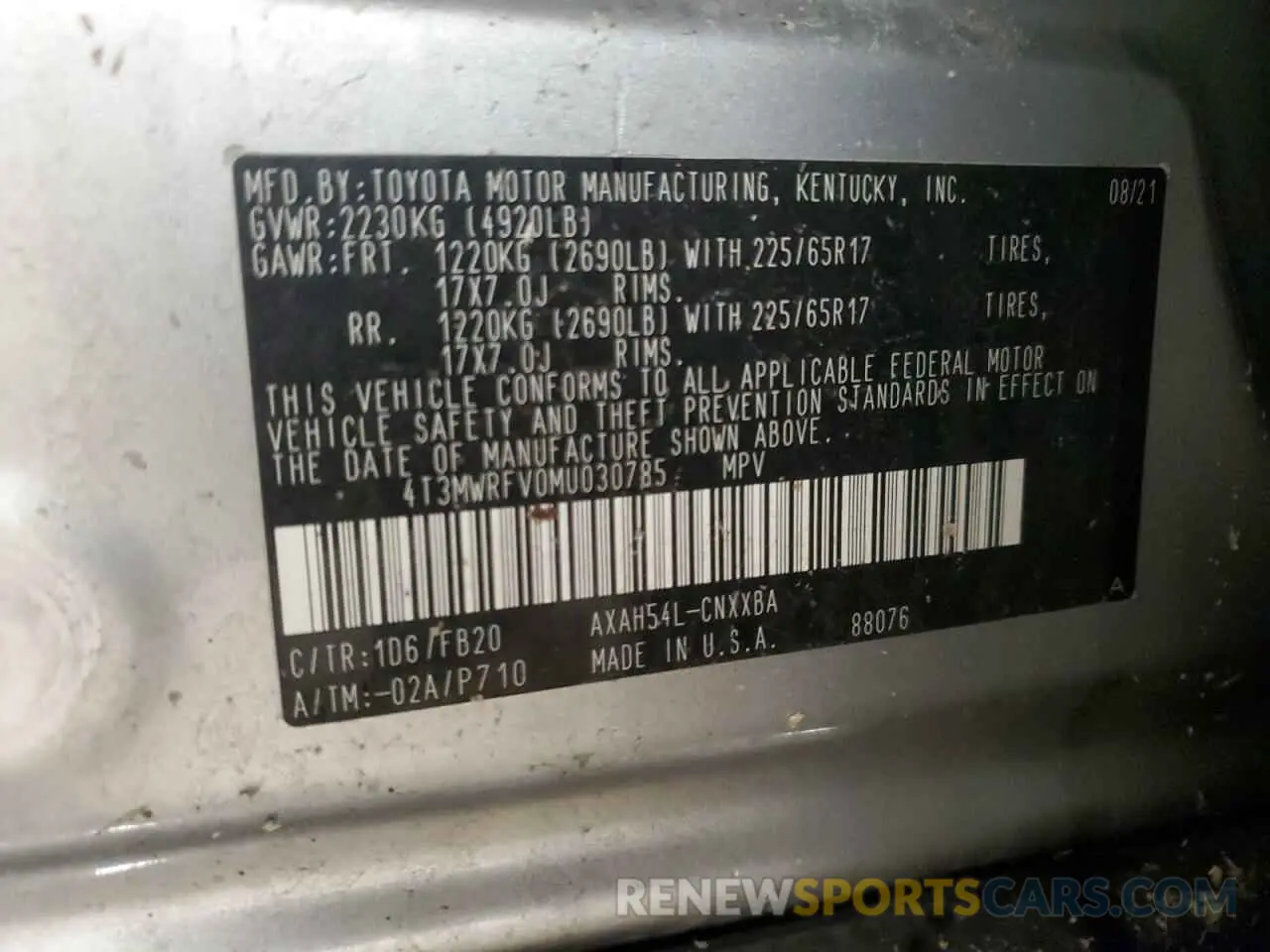 13 Фотография поврежденного автомобиля 4T3MWRFV0MU030785 TOYOTA RAV4 2021