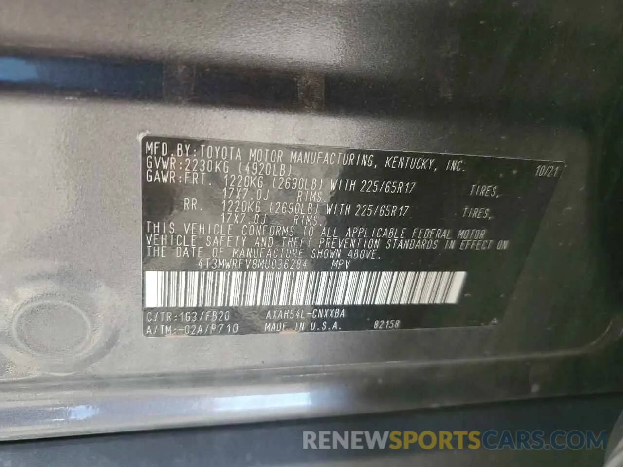 13 Фотография поврежденного автомобиля 4T3MWRFV8MU036284 TOYOTA RAV4 2021