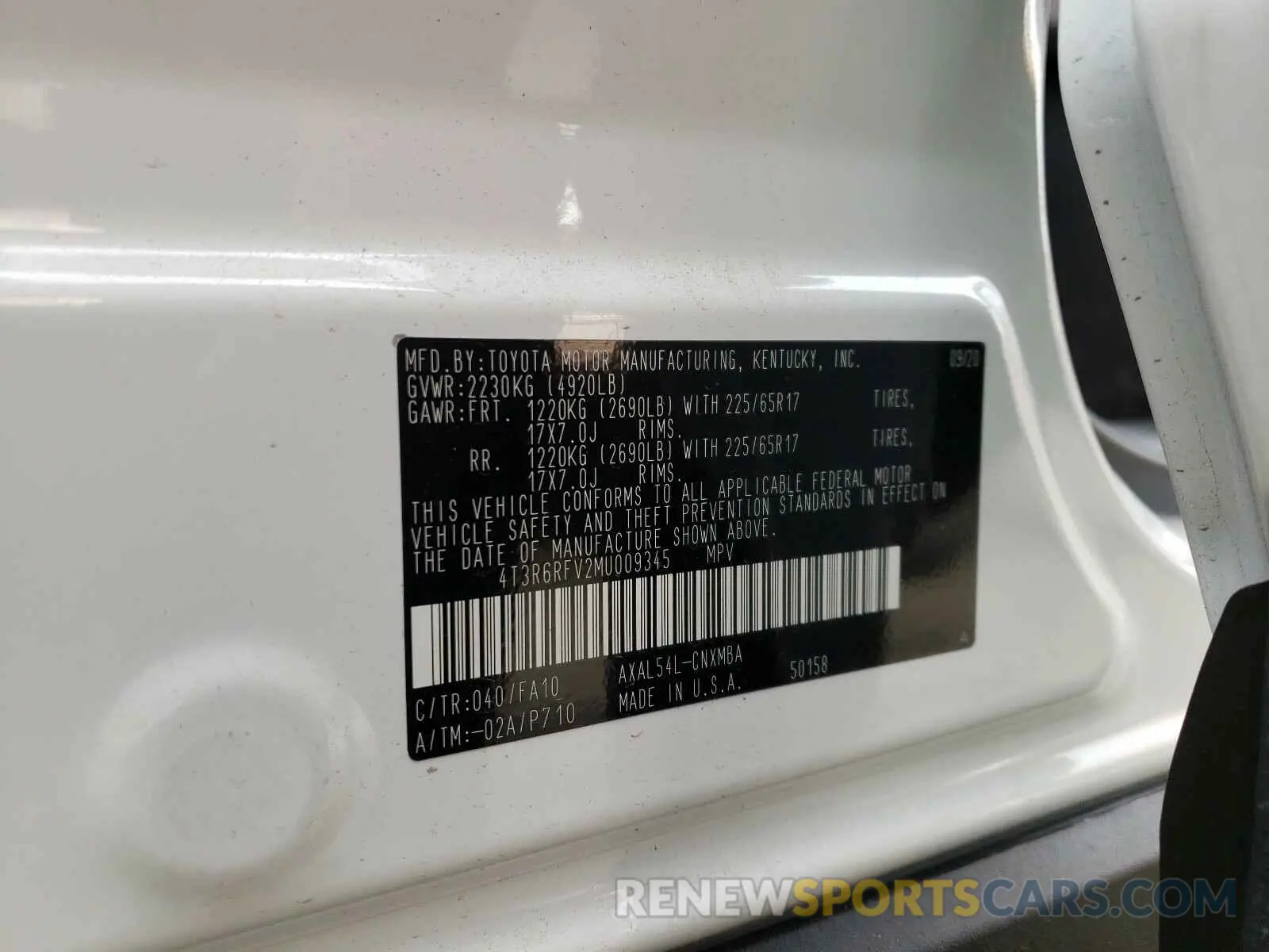 10 Photograph of a damaged car 4T3R6RFV2MU009345 TOYOTA RAV4 2021