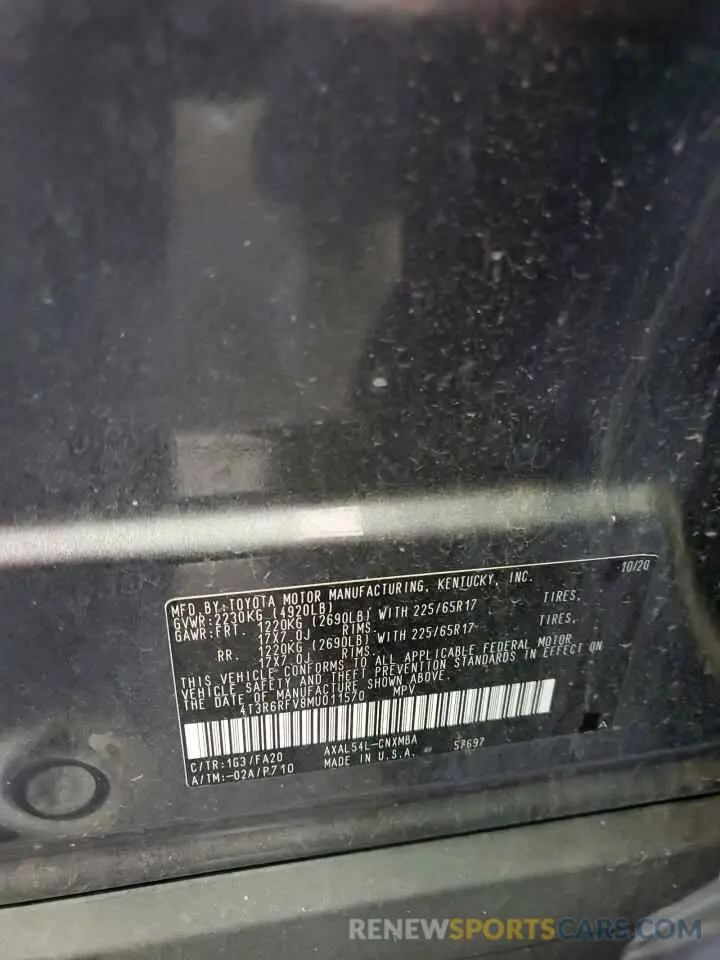 12 Photograph of a damaged car 4T3R6RFV8MU011570 TOYOTA RAV4 2021