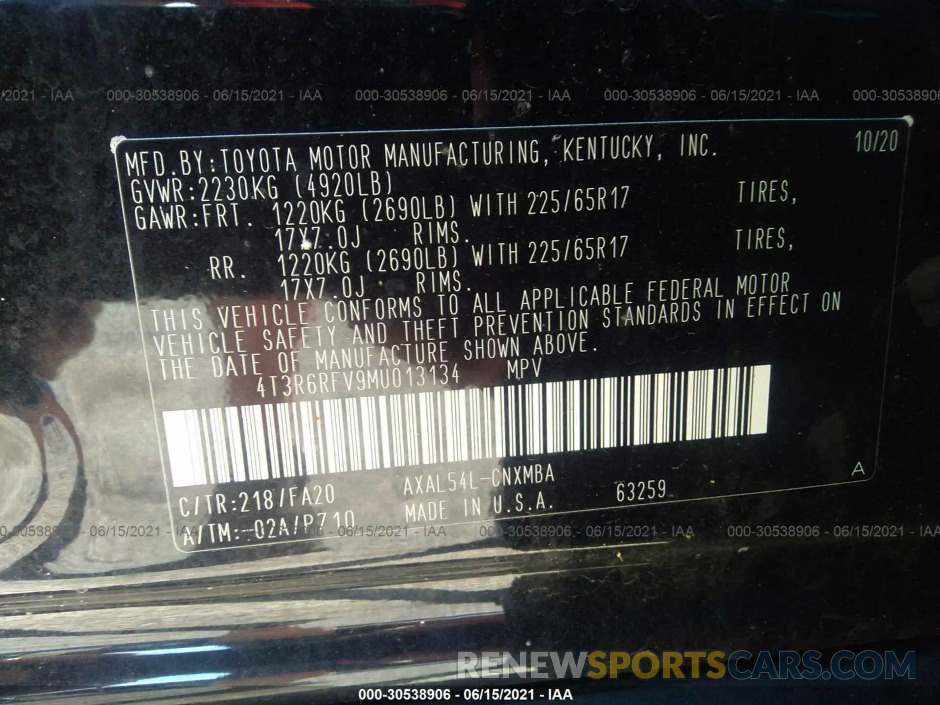 9 Photograph of a damaged car 4T3R6RFV9MU013134 TOYOTA RAV4 2021