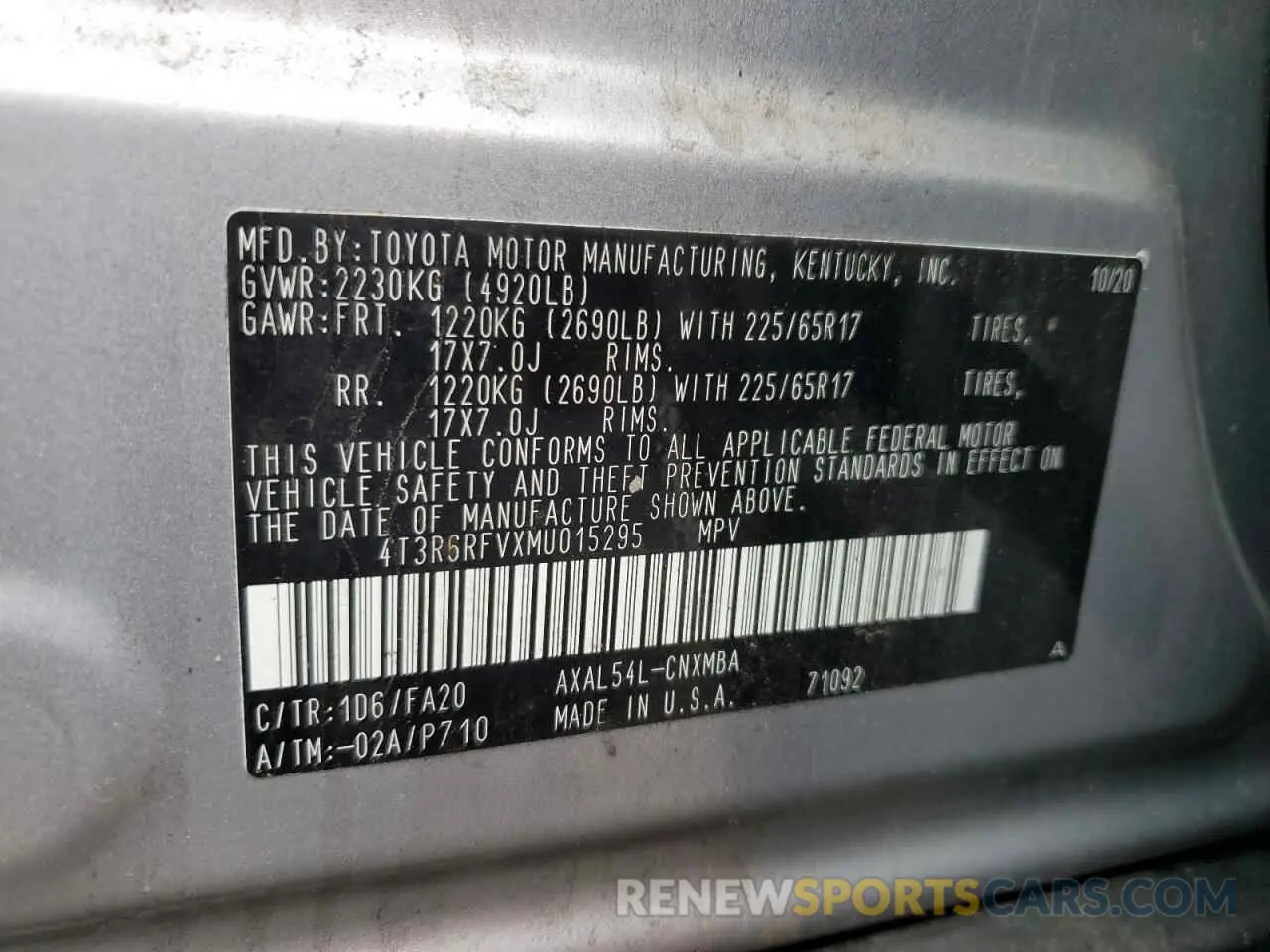 13 Photograph of a damaged car 4T3R6RFVXMU015295 TOYOTA RAV4 2021