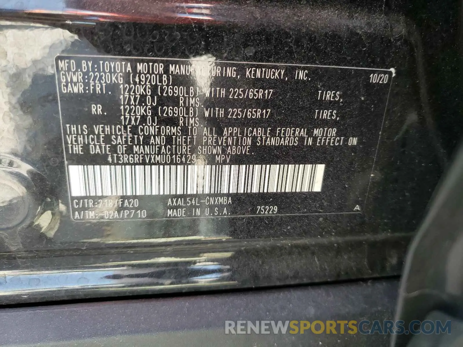 10 Photograph of a damaged car 4T3R6RFVXMU016429 TOYOTA RAV4 2021