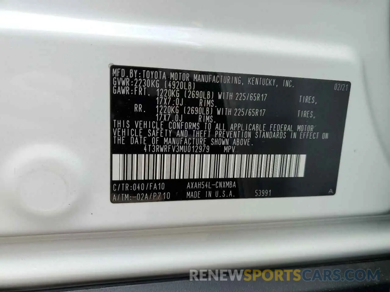 13 Photograph of a damaged car 4T3RWRFV3MU012979 TOYOTA RAV4 2021