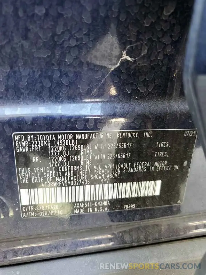 13 Photograph of a damaged car 4T3RWRFV5MU027435 TOYOTA RAV4 2021