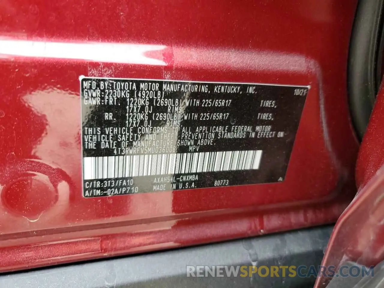 15 Фотография поврежденного автомобиля 4T3RWRFV5MU036006 TOYOTA RAV4 2021