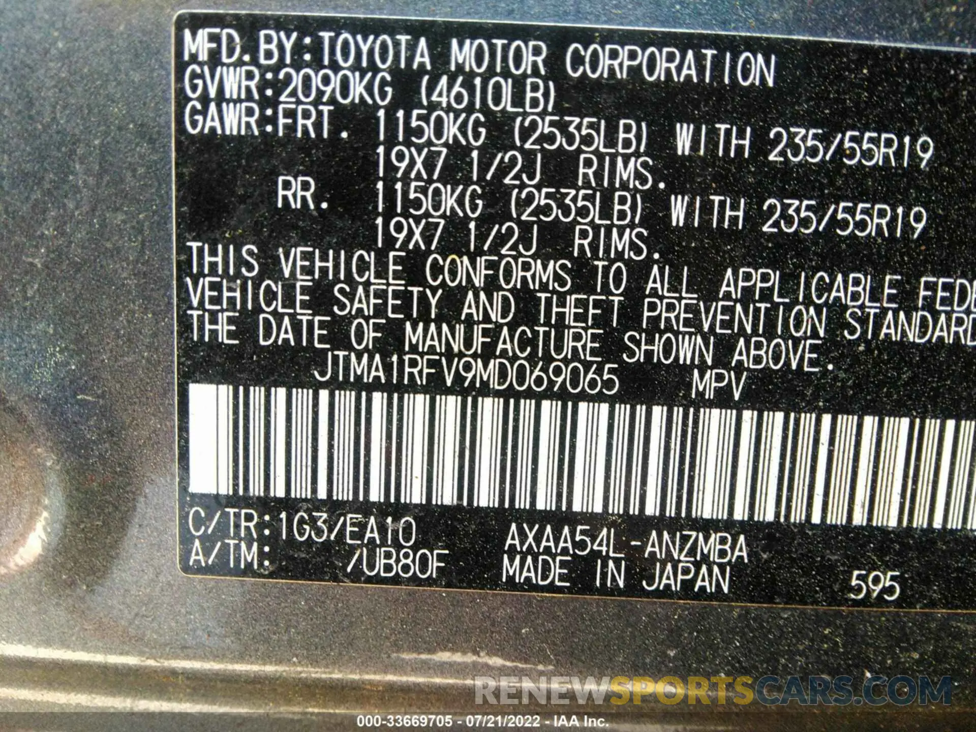 9 Photograph of a damaged car JTMA1RFV9MD069065 TOYOTA RAV4 2021