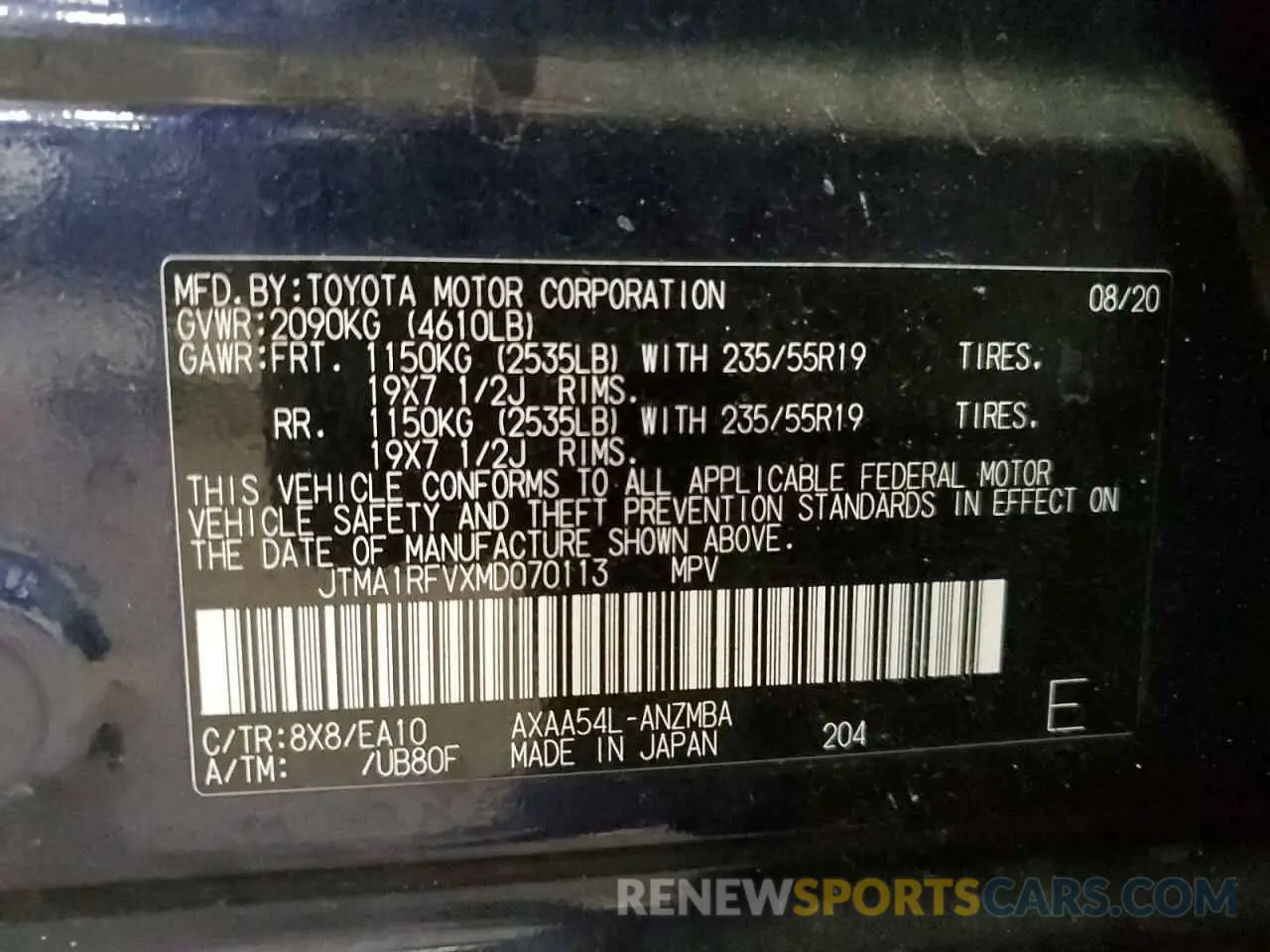 13 Photograph of a damaged car JTMA1RFVXMD070113 TOYOTA RAV4 2021