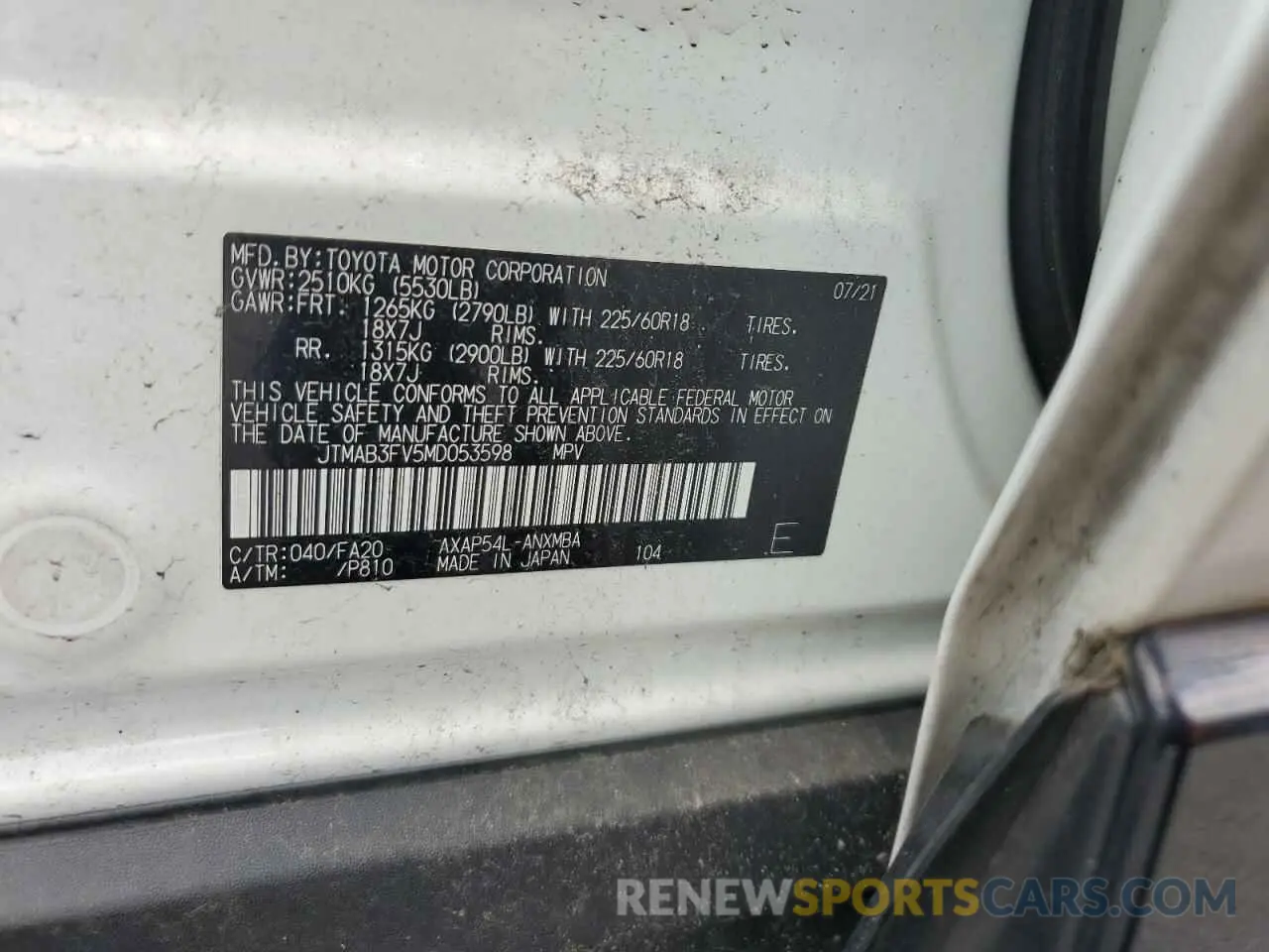 13 Photograph of a damaged car JTMAB3FV5MD053598 TOYOTA RAV4 2021
