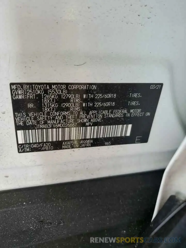14 Фотография поврежденного автомобиля JTMAB3FV6MD026667 TOYOTA RAV4 2021