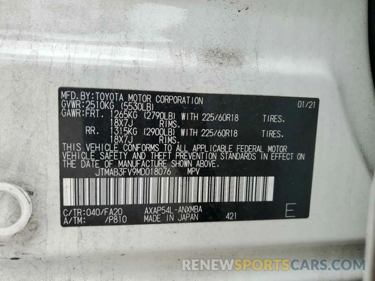 12 Фотография поврежденного автомобиля JTMAB3FV9MD018076 TOYOTA RAV4 2021