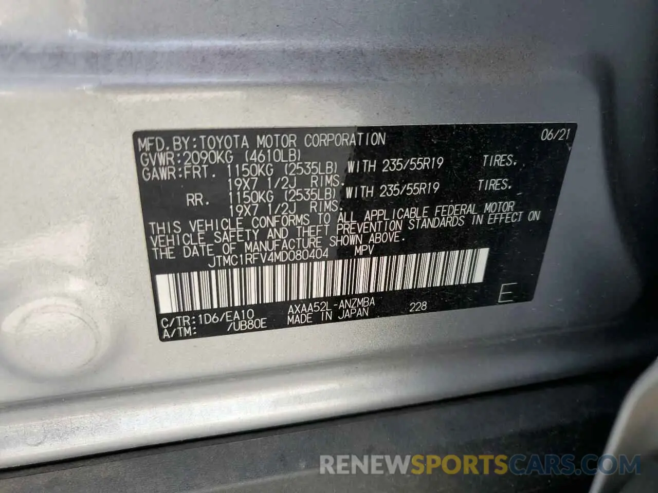 14 Photograph of a damaged car JTMC1RFV4MD080404 TOYOTA RAV4 2021