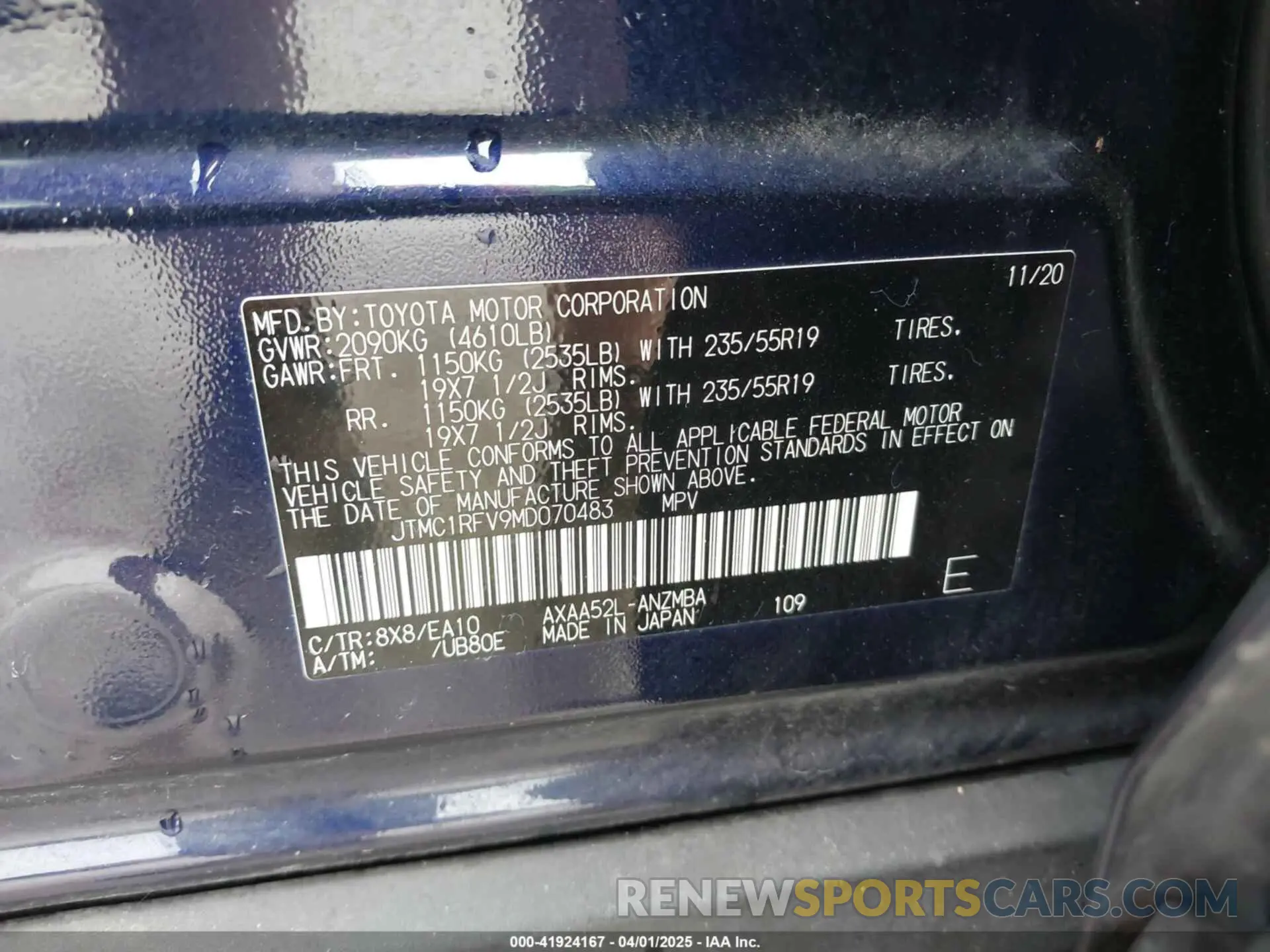 9 Фотография поврежденного автомобиля JTMC1RFV9MD070483 TOYOTA RAV4 2021